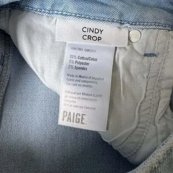 PAIGE Cindy Crop Straight Jeans 24 Light Wash High Rise Straight Leg Raw Hem - Picture 5 of 7